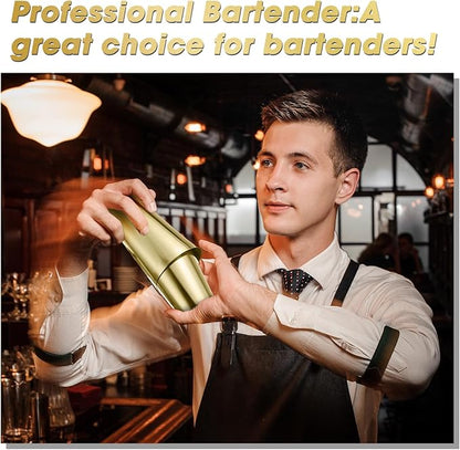 Sabary 6 Pcs Cocktail Shakers Professional Bar Shaker Boston Set Stainless Steel Martini Drink Mixer Basic Tool Weighted Shake Metal Can Cocktail Shaker Set, 18 Oz, 28 oz (Gold)
