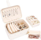 2 Layer Portable Jewelry Box, Large Jewelry Travel Case with 4 Jewelry Pouches, Medium Size Jewelry Organizer Box for Earrings, Necklaces, Bracelets (beige)