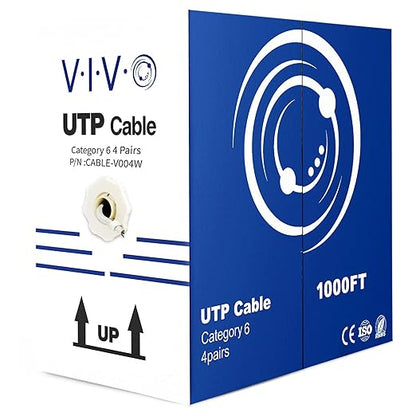 VIVO 1,000ft Bulk Cat6 Wire, CCA Ethernet Cable, 23 AWG, UTP Pull Box, LAN Network, White, CABLE-V004W