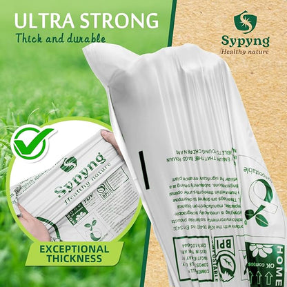Compostable Kitchen Waste Trash Bags 1.6-2 Gallon (100 Pack) Heavy Duty 100% Biodegradable White Compost Bags for Countertop Bin, ASTM D6400, BPI & OK Compost HOME Certified, Eco-Friendly & Recyclable
