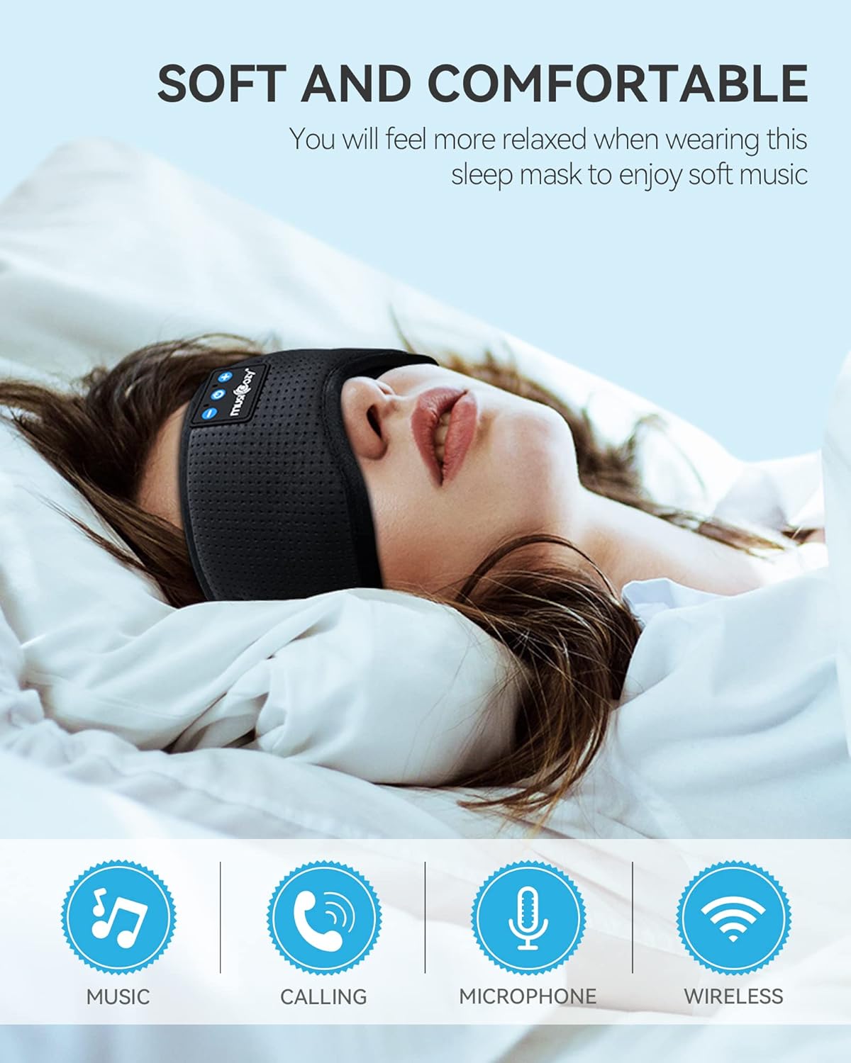 MUSICOZY Sleep Headphones Breathable Bluetooth 5.4 Headband 3D Sleeping Headphones, Wireless Eye Mask Earbuds Earphones for Side Sleeper Office Air Travel Cool Tech Gadgets Unique Gifts