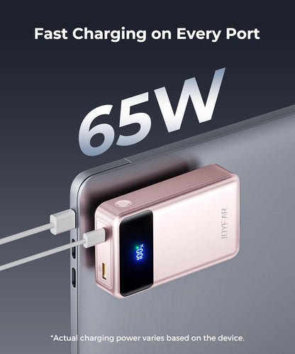 Portable Charger Power Bank - 30000mAh 65W Laptop Travel Essentials Battery Pack USB C Built in Cable Phone Fast Charging Compatible with iPhone 16 15 14 13 iPad MacBook Samsung Google (Pink)