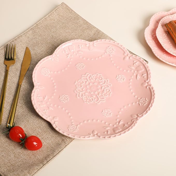 Gaolinci European Palace Series Lace Embossed Ceramic Dinner Plate