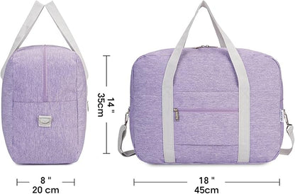 For Spirit Airlines Personal Item Bag 18x14x8 Foldable Travel Duffel Bag Tote Duffle Carry on Luggage for Women 30L (Purple (With Shoulder Strap))