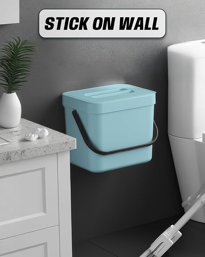Kitchen Compost Bin - 1.8 Gallons Hanging Trash Can with Lid for Kitchen Cabinet Door, Under Sink, Wall Mounted Waste Bin for Bathroom, 7L(Subtle Blue)