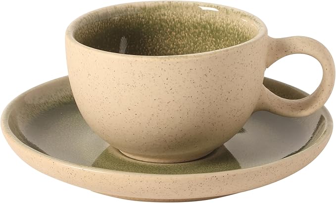 Gibson Elite Manila Bay 8-Piece Stoneware 5 oz Cup and Saucer Set, Reactive