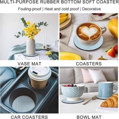 Sky Blue Thin Lines Coasters Set of 6, Absorbent Coasters