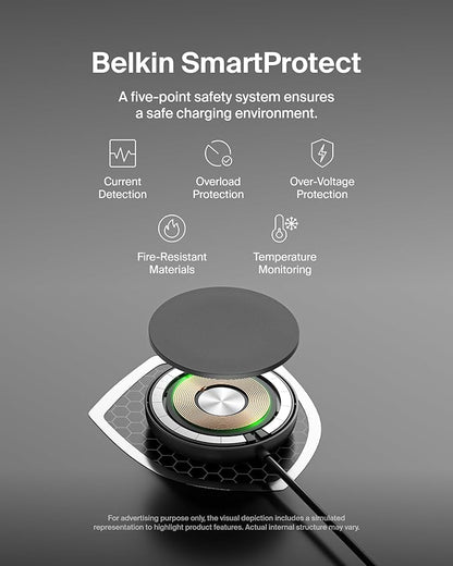 Belkin Magnetic Wireless Charging Pad Qi2 15W w/Kickstand - MagSafe-Compatible Qi2-Certified Wireless Charger for iPhone 17 Series, Samsung Galaxy S25 Series, AirPods (No PSU) - Black