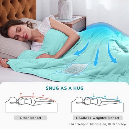 L'AGRATY Weighted Blanket - 60"x80" 15lbs Cooling Breathable Heavy Blanket Microfiber Material with Glass Beads for Adult All-Season Summer Fall Winter Soft Thick Comfort