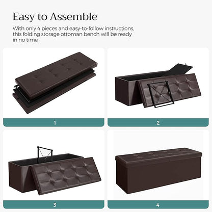 SONGMICS MAZIE Collection - 43 Inches Storage Ottoman Bench with Flipping Lid, Storage Chest with Iron Frame Support, Load 660 lb, for Living Room, Bedroom, Synthetic Leather, Brown ULSF75BR