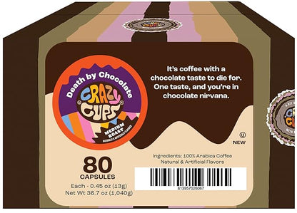 Crazy Cups Flavored Coffee for Keurig K-Cup Machines, Death By Chocolate, Hot or Iced Coffee, 80 Single Serve, Recyclable Pods(Pack of 1)
