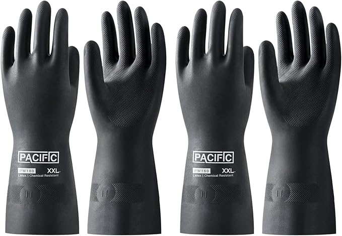 PACIFIC PPE 2 Pairs Chemical Resistant Gloves, Heavy Duty Industrial Rubber Gloves, Resist Acid, Alkali and Oil, 12.6", XX-Large