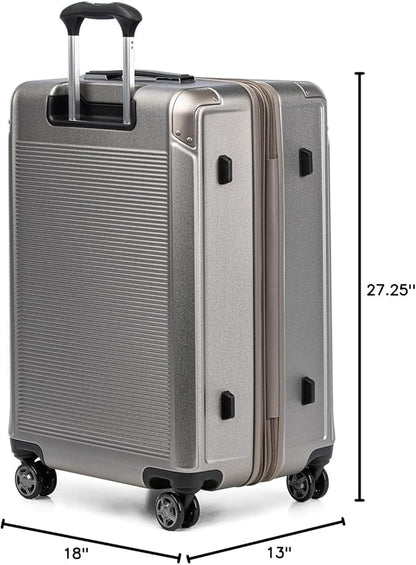 Travelpro Platinum Elite Hardside Expandable Checked Luggage, 8 Wheel Spinner, TSA Lock, Hard Shell Polycarbonate Suitcase, Metallic Sand, Checked Medium 25-Inch
