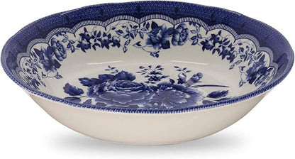 Tudor Royal 30-Piece Porcelain Round Dinnerware Set, Service for 6, Victoria Blue Design, Blue Floral, Plates Bowls Mugs Dishes Saucers, Glossy, Premium Quality Tableware, Unique Pattern