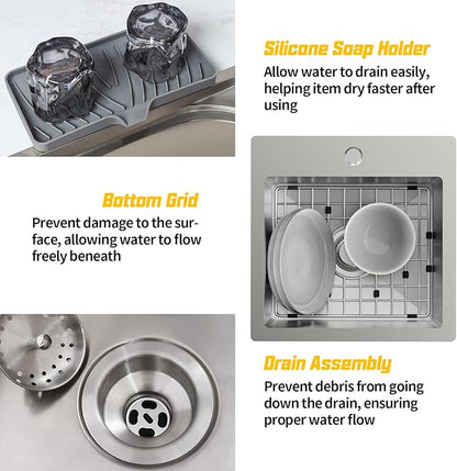 Small Kitchen Sink,15x15 Inch Bar Sink Stainless Steel Drop In Small Kitchen Sink Ideal Choice For Small Space Nice As Toprmount Prep Sink,RV Kitchen Sink With Bottom Grid,Soap Mat And Drain Assembly