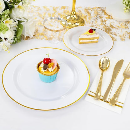 SUT 350 PCS Elegant White and Gold Disposable Dinnerware Set