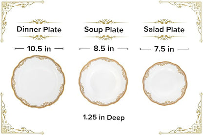Luxurious Dinnerware Set 12 Piece - Vintage Gold Floral Dish Set - Service for 4 - Gorgeous Kitchen Plates Dishes - Dining Set for Everyday or Formal Occasions (Floral Gold)