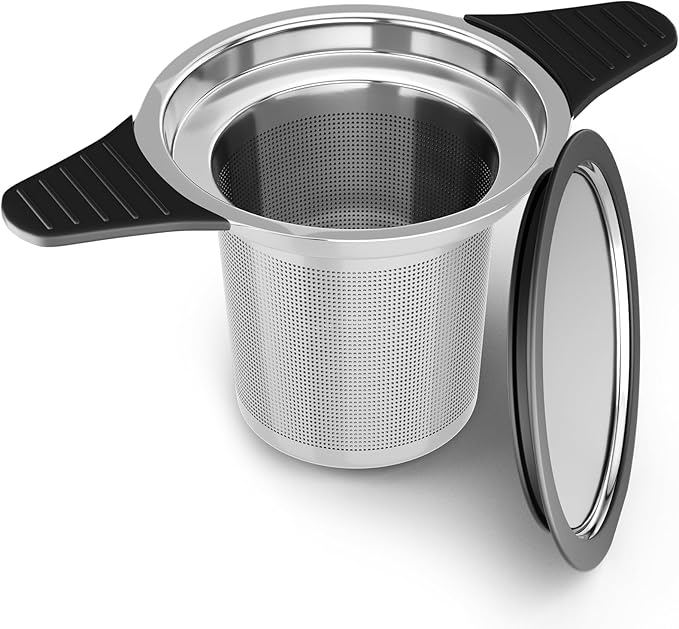Reinmoson Large Tea Strainers & Filters for Loose Tea Single Cup, 304 Stainless Steel and Food Grade Silicone Extra Fine Mesh Tea Infusers for Loose Tea