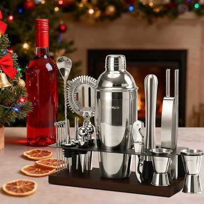23-Piece Bartender Kit, Cocktail Shaker Set with Stand | Bar Drink Mixer Set with All Essential Bar Tools: Martini Shaker, Jigger, Strainer, Spoon, Muddler, Pourers, for Home, Bar, Party