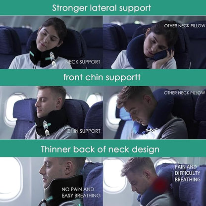 Travel Pillow, Super Neck Chin Head Support, Memory Foam, Neck Pillows for Travel Sleeping Airplane Car Office with Compact Carry Bag Black Small