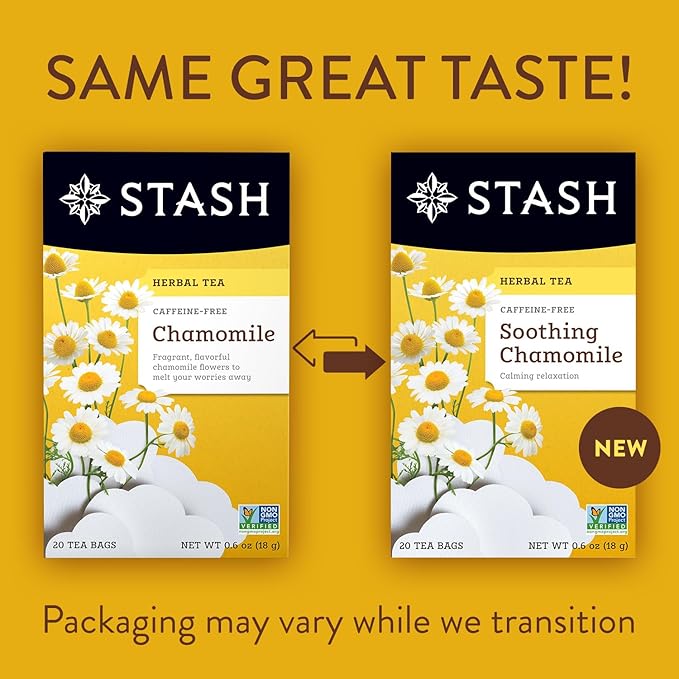 Stash Tea Chamomile Herbal Tea - Naturally Caffeine Free, Non-GMO Project Verified Premium Tea with No Artificial Ingredients, 20 Count (Pack of 6) - 120 Bags Total