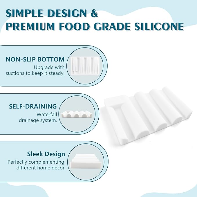 Silicone Soap Dish, Self Draining Soap Holder Perfect for Shower, Bathroom Sink, Kitchen Sink & Travel, Non-Slip Bar Soap Holder Extend Soap Life, Keep Soap Bars Dry Clean & Easy Cleaning (White-1PCS)