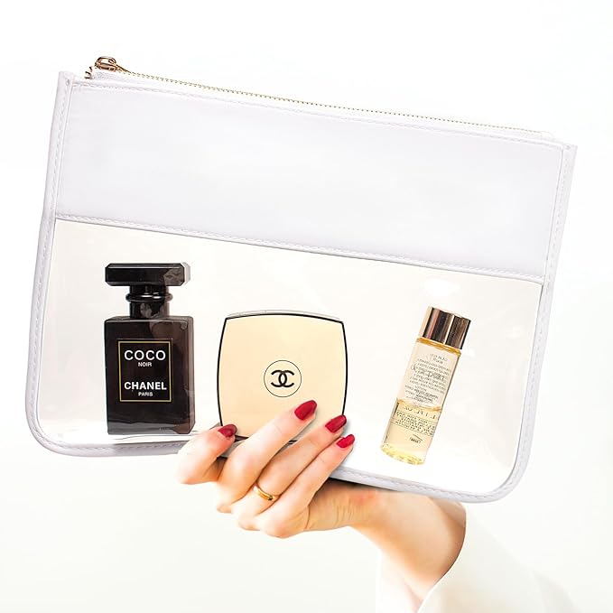LETGO Clear Makeup Bag Pouch for Travel with Zipper,Clear Cosmetic Bag for Women Waterproof Snacks Bag Stadium Purse Toiletry Bag Bogg Bag Accessories (0-White)