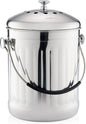 RED FACTOR Premium Compost Bin for Kitchen Countertop - Stainless Steel Food Waste Bucket with Innovative Dual Filter Technology - Includes Spare Filters (Brilliant Steel, 1.3 Gallon)