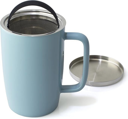 FORLIFE Dew Glossy Finish Brew-In-Mug with Basket Infuser & "Mirror" Stainless Lid 18 oz., Turquoise