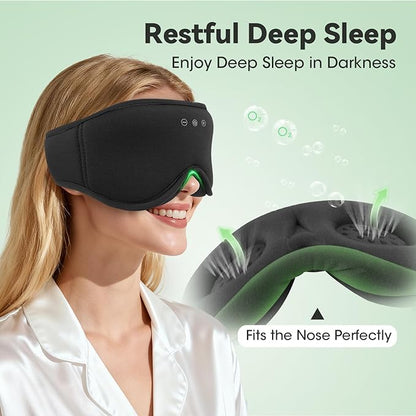 3D Bamboo Cotton Sleep Mask with Bluetooth 5.4 Headphone, Music Wireless Bluetooth Blackout Eye Mask for Side Sleepers, Earphones HD Speaker Microphone for Travel, Gifts for Women Men, Black