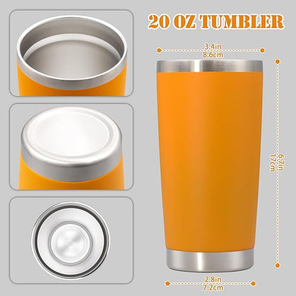 20 oz Tumbler with lid Double Wall Vacuum Insulated Tumblers Stainless Steel Coffee Mug Travel Coffee Tumbler Powder Coated Tumbler Cup Keep Hot&Cold - (Orange 12 Pack)
