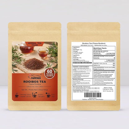 FullChea - Rooibos Tea Bags, 60 Counts - Premium South African Natural Rooibos - Non-GMO - Caffeine-Free - Antioxidant-Rich & Supports Digestion