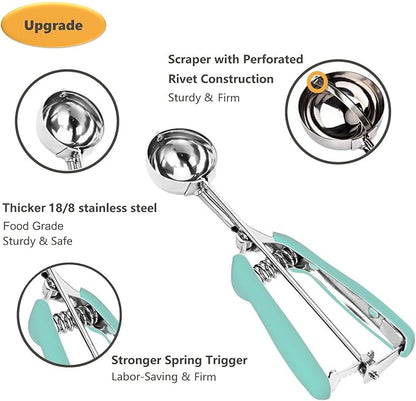 Ice Cream Scoop, Cookie Scoop, 5.3 Tbsp/ 80 ml/ 2.7 oz Cookie Scoops for Baking, 18/8 Stainless Steel Cookie Scooper for Baking, Ice Cream Scooper with Trigger Release, Cookie Dough Scoop(Mint Green)