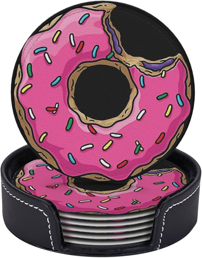 6 Pcs Funny Food Donut Leather Coasters