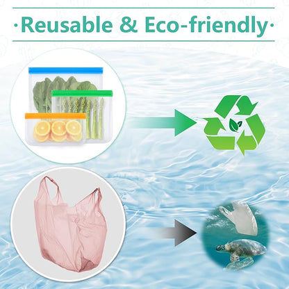 10 Pack Reusable Sandwich Bags, Dishwasher Safe Food Storage Bags, Leakproof Freezer Bags for Marinate Meats, Travel, Lunch, 2 Gallon 3 Sandwich 5 Snack