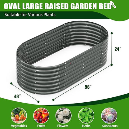 A ANLEOLIFE 12-Set 8X4X2 ft Galvanized Raised Garden Bed Kit, Oval Metal Deep