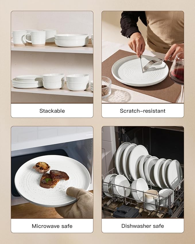 Stoneware Dinnerware Set with Pasta Bowls, Service