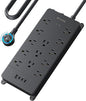 TROND 360° Rotating Flat Plug, Surge Protector Power Strip, 13AC Widely Spaced Outlets Expansion with 3 USB C Ports, 4000J, 10ft Extension Cord Heavy Duty, Wall Mount, Under Desk, ETL Listed, Black