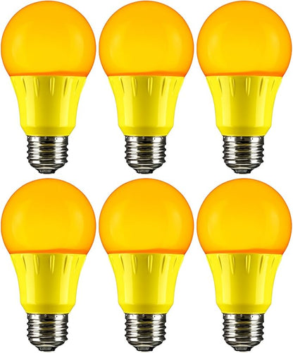 Sunlite 40472 LED A19 Colored Light Bulb, 3 Watts (25w Equivalent), E26 Medium Base, Non-Dimmable, UL Listed, Party Decoration, Holiday Lighting, 6 Count, Amber