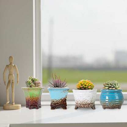 ARTKETTY Succulent Pots - Small Succulent Plant Pot with Drainage Pack of 6, Ceramic Cactus Planter Pots for Indoor Unique Flower Planter Container for Home Office Decor