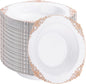 100PCS Rose Gold Plastic Bowls - 12 oz Disposable Salad Bowls - Heavy Duty Disposable Soup Bowl - Fancy Plastic Ice Cream Bowl for Weddings Parties Catering Picnics