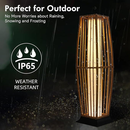 Grand patio 2-Piece Outdoor Floor Lamp Solar Powered Lantern Waterproof Wicker Boho Deck Lights for Garden Porch Decor, Large Taurus