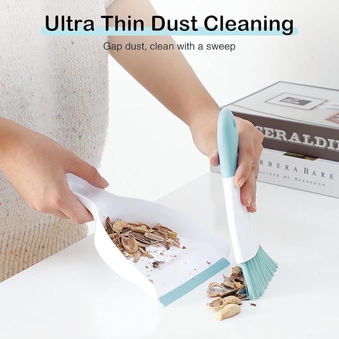 NACENA Mini Dustpan and Brush Set, Small Broom and Dustpan Set Dust Pan and Mini Hand Broom Dustpan and Broom Combo Compact for Home Table Keyboards Sofa Kitchen Pets, Blue