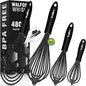 Walfos Whisk Silicone Whisks set, Non Scatch Coated Whisks for Cooking and Baking, Heavy Duty Set of 4 Kitchen Whisk - 11'' Flat Wisk and 7''+10''+12'' Balloon.