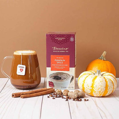 Teeccino Pumpkin Spice Herbal Tea - Rich & Roasted Autumn Harvest Tea That’s Caffeine Free & Prebiotic for Delicious Comfort, 25 Tea Bags