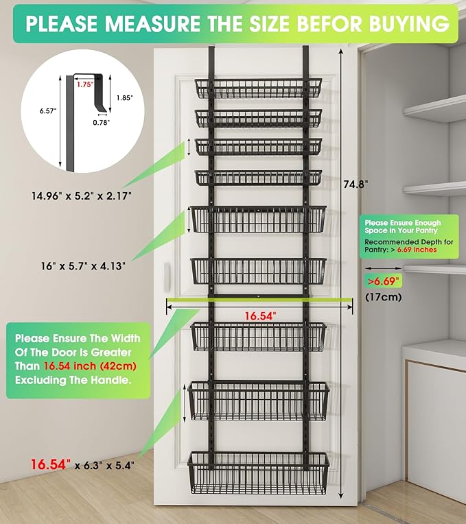 9-Tier Over The Door Pantry Organizer, Pantry Storage and Organization, Black Metal Hanging Spice Rack Seasoning Shelves Door, Wall Mount for Home & Kitchen, Laundry Room Bathroom Organization
