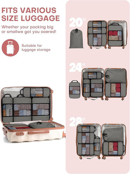 6 PCS Set Compression Packing Cubes for Travel, Lightweight Packing Organizer Bags Travel Essentials for Carry On, Suitcase, Home Closet - Grey