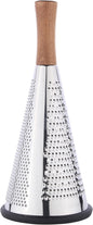Cone Cheese Grater with Handle - Stainless Steel Triple Function Wood Handle Parmesan Shaver Non-Slip Rubber Bottom Hand Held Multifunction Vegetables Cheese Grater with container(XL:11.8" X 5.1")