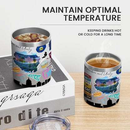 12oz Coffee Mug Vermont State Insulated Coffee Cups, United States Map Travel Mug Landmark, Birthday Gifts Cute Mugs with Lid and Straw Gifts for Mom