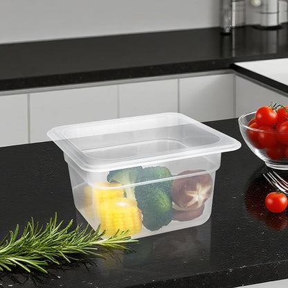 6-Pack Food Pan with Lids, 1/6 Size Food Storage Containers for homes, schools, restaurants, hotels Meal Prep, -40℉-160℉, Stackable, Freezer-Safe (1/6 size 4 inch deep, 1.53L/1.62QT)